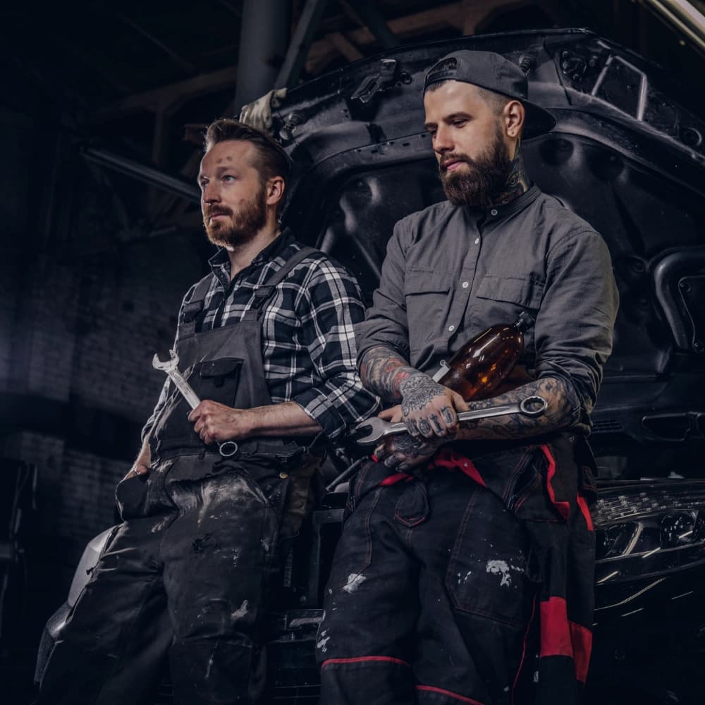 Wrenches on wooden wall